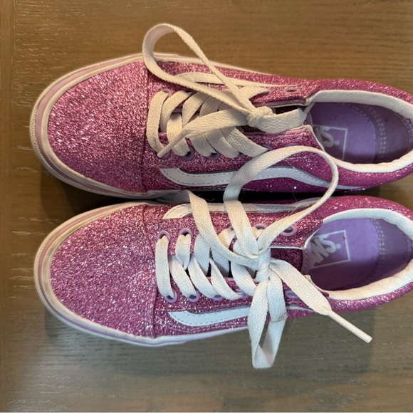 RARE Vans Off The Wall Old Skool lil Girls Pink Glitter Sneakers 1.5 Pink/white - Picture 2 of 6